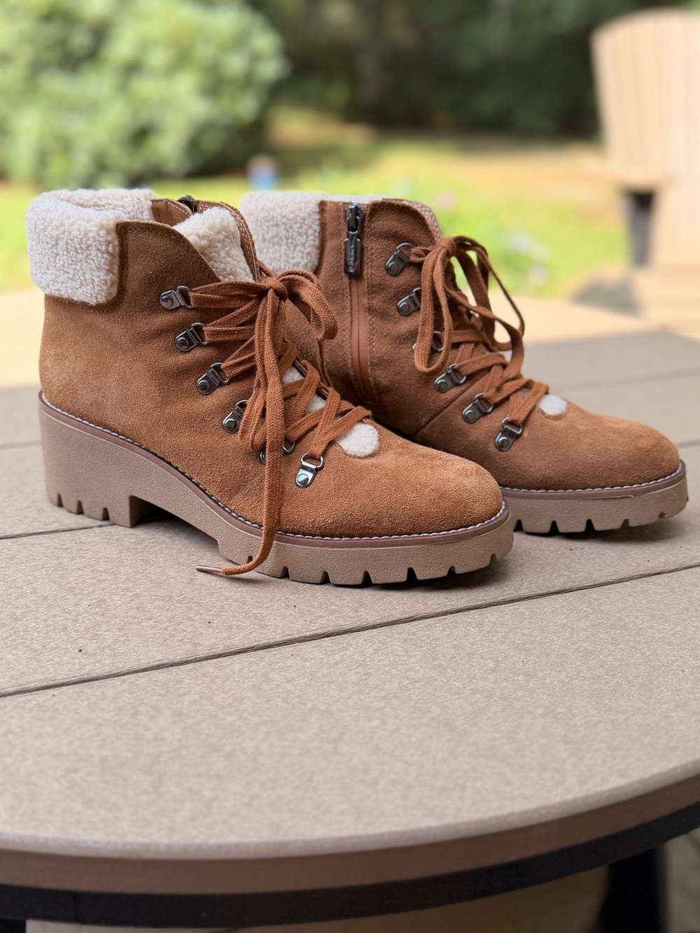 Blondo Chestnut Suede Lace-Up Ankle Boots with Shearling Cuff
